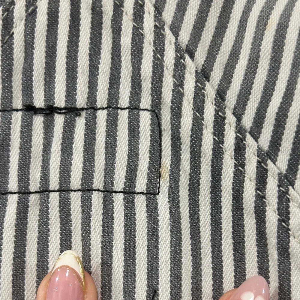 Current/Elliott Railroad Ticking Stripe Denim Shortalls - Picture 5 of 6